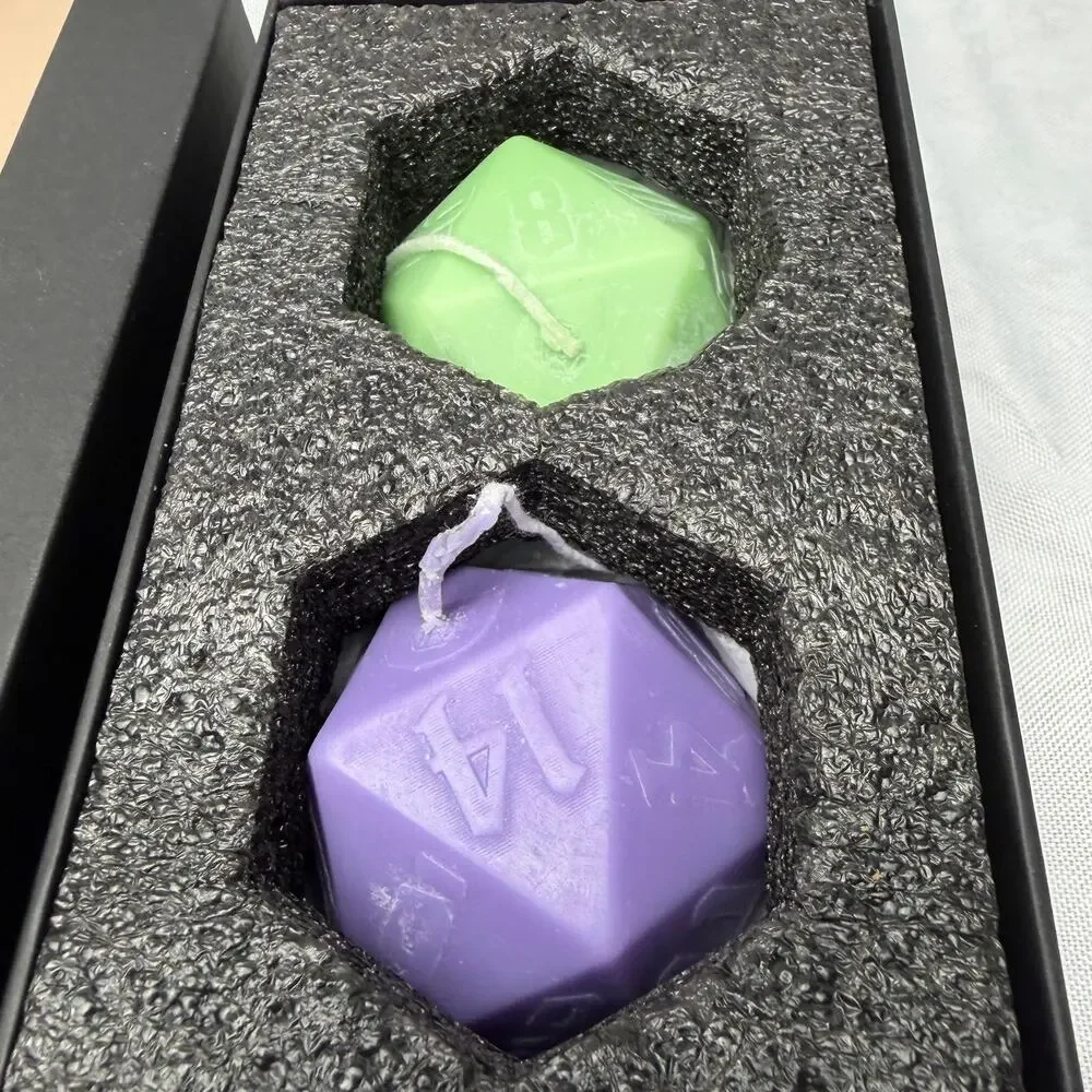 Set of 2 Geometric Dice Candles D20 Style‎ Polyhedral Scented Boxed D&D Gaming